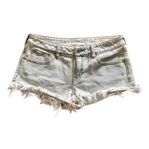 Bullhead Denim Co. Light Wash Raw Edge Cut Off Blue Jean Shorts | Juniors 5